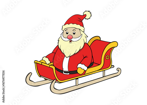  Santa Claus riding sleigh delivering Christmas gifts isolated on white background, Christmas vector illustration