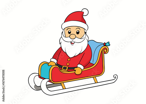  Santa Claus riding sleigh delivering Christmas gifts isolated on white background, Christmas vector illustration