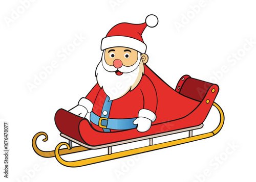  Santa Claus riding sleigh delivering Christmas gifts isolated on white background, Christmas vector illustration