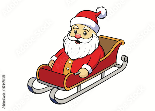  Santa Claus riding sleigh delivering Christmas gifts isolated on white background, Christmas vector illustration
