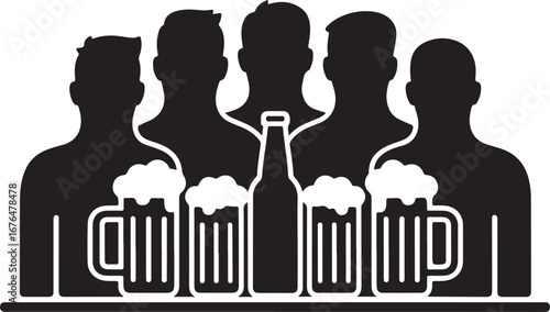 Stylized line art silhouette of a man holding a beer bottle isolated on transparent background