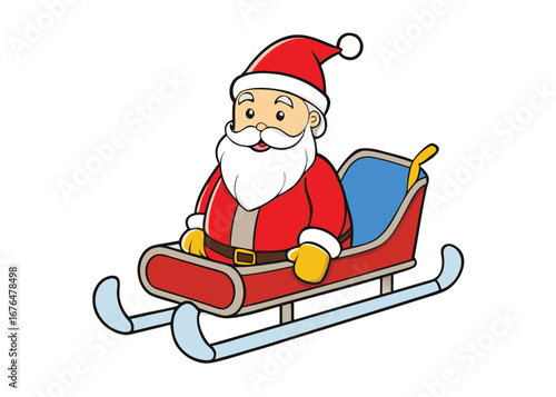 Santa Claus riding sleigh delivering Christmas gifts isolated on white background, Christmas vector illustration