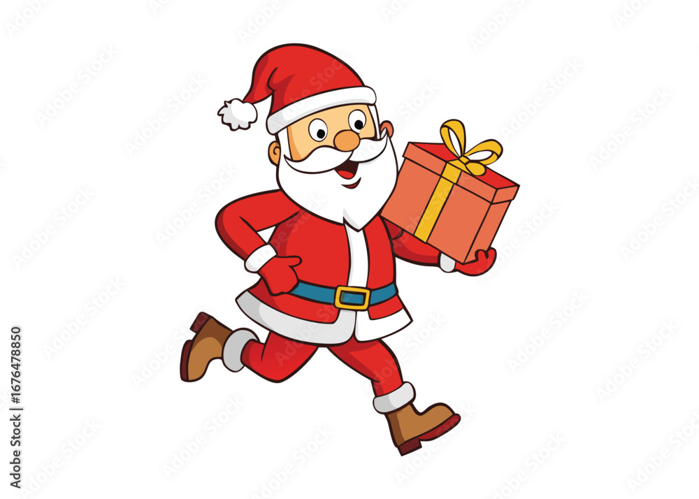 Fototapeta premium Santa Claus vector with christmas giftbox on white background