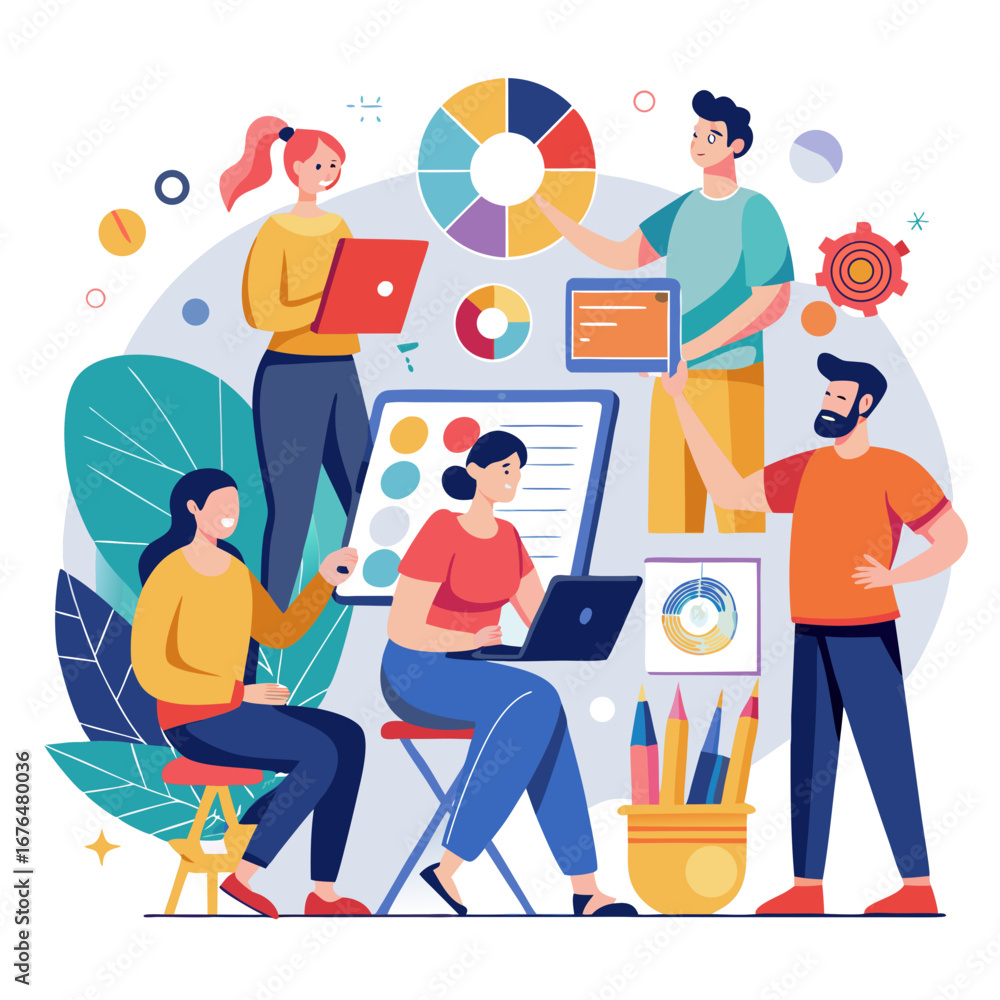 Fototapeta premium Creative team collaborating on design project together