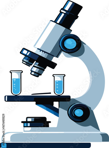 Laboratory Microscope with Test Tubes on White Background science research EPS vector file download