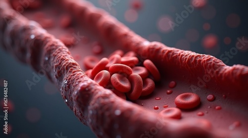 Red blood cells flowing through artery blood flow medical