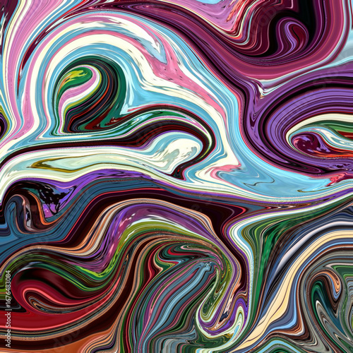 Fluid swirl of multicolored abstract waves with deep contrasts and motion, ideal for modern art, textures, and vibrant digital design. Fluid, Abstract, Multicolor, Modern, Dynamic.

