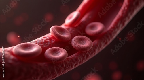 Red blood cells flowing through artery vein circulation