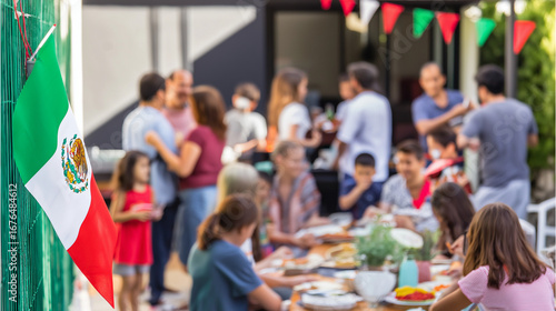 Wallpaper Mural real image patio scene with the Mexico flag proudly displayed, guests enjoying a backyard barbecue party Torontodigital.ca