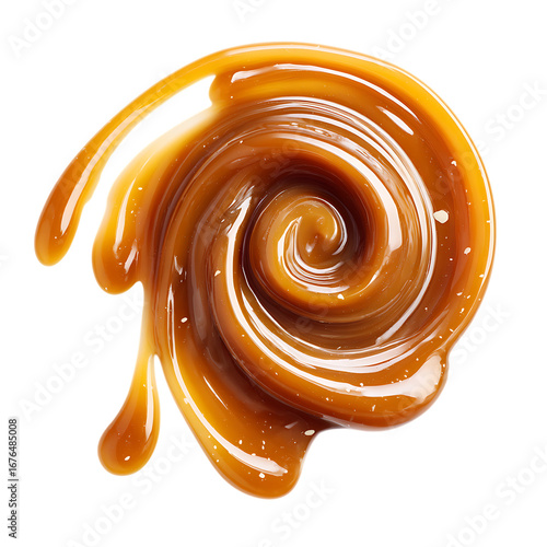 Delicious caramel sauce swirl isolated on transparent background.