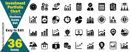 Investment Portfolio Chart Vector Icons Set with 36 Solid Black Icons illustration