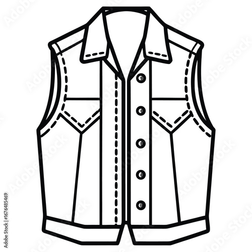 Line Art Illustration of a Button- Up Sleeveless Vest with Yoke Detail jacket clothing