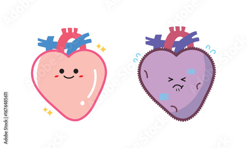人の臓器キャラクター　健康な肺と不健康な心臓　セット