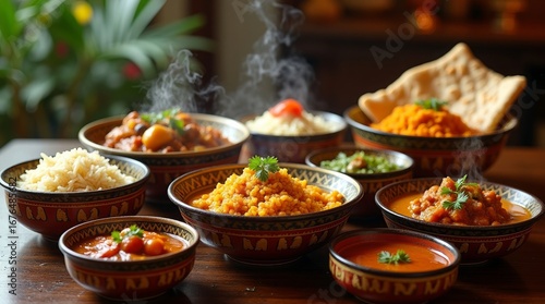 Various Indian Dishes Steaming Hot indian food curry