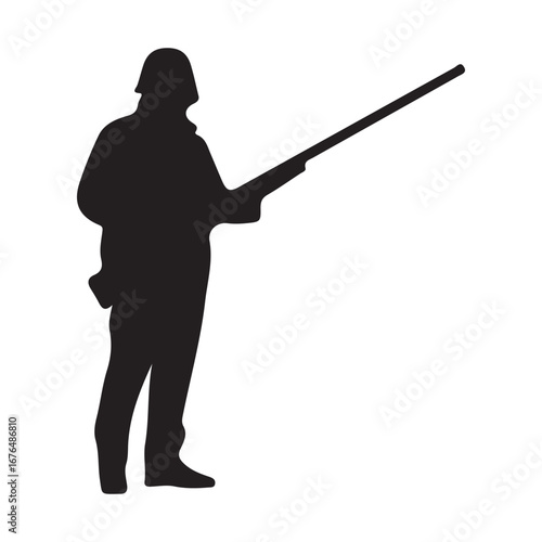 Silhouette of soldier with rifle vector illustration military army war combat defense infantry firearm weapon