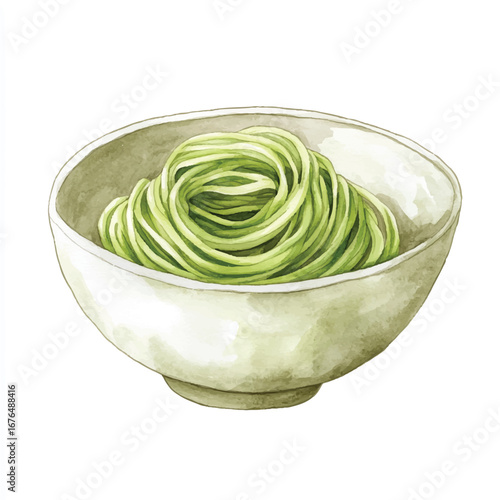 a cute Green tea soba  noodles neatly folded