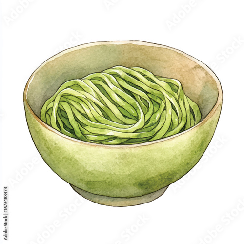 a cute Green tea soba  noodles neatly folded