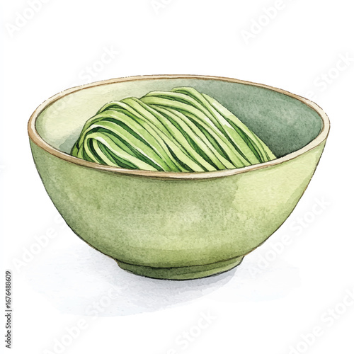 a cute Green tea soba  noodles neatly folded