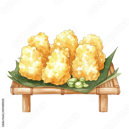 a cute Golden tempura veggies arranged