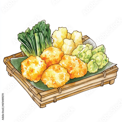 a cute Golden tempura veggies arranged
