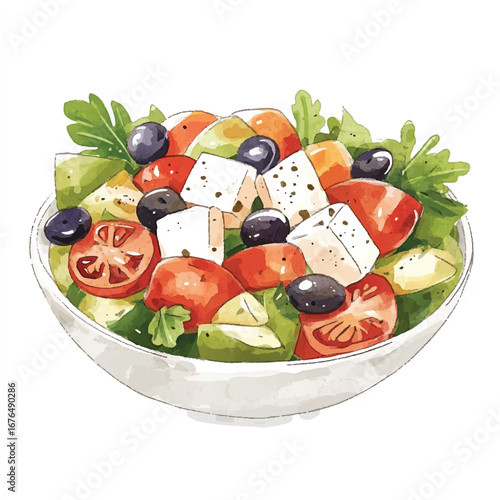 a cute Greek salad with feta cheese olives and tomato