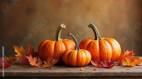 Autumn pumpkins and colorful leaves gourds fall