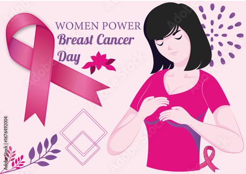 Hand drawn flat breast cancer illustration