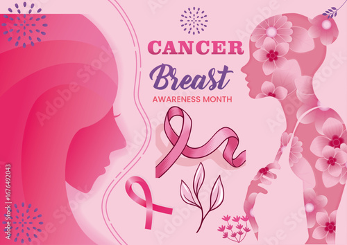 Breast cancer awareness month with ribbon
