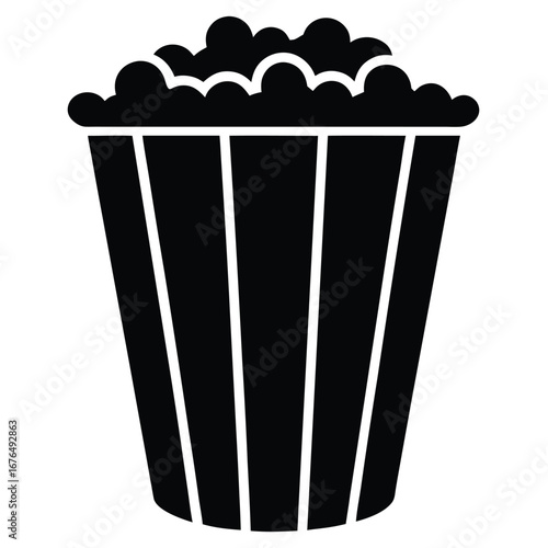 Black silhouette of a bucket filled with popcorn on a white background snack food