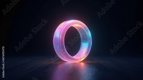 Glowing iridescent ring on dark surface translucent