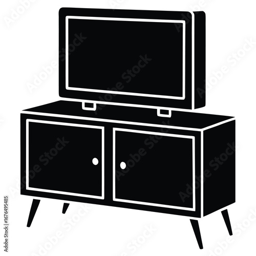 Black Silhouette Of A Television On A Mid- Century Modern Media Console tv stand furniture