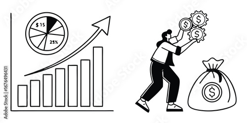 Hand Drawn Business Growth Chart and Financial Success Icons graph finance