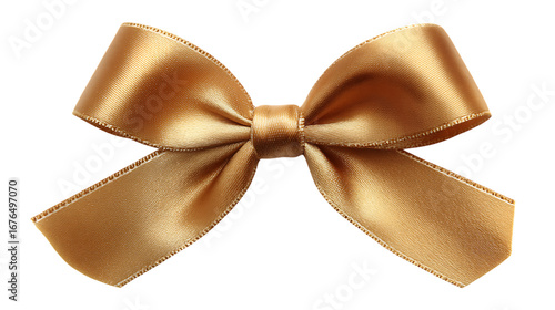 Elegant gold ribbon bow isolated on transparent background .
