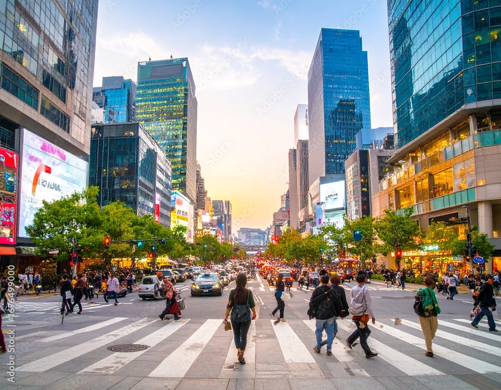Obraz premium Modern & Vibrant Korea: Trendy Cityscapes and K-Culture Vibes