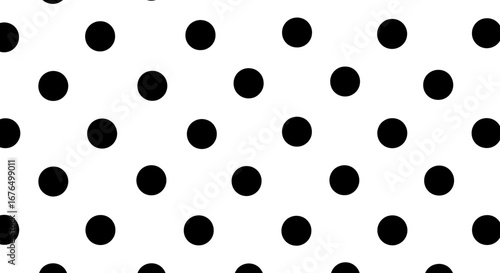 A seamless pattern of uniformly spaced black polka dots on a clean white background, creating a classic and minimalist design.