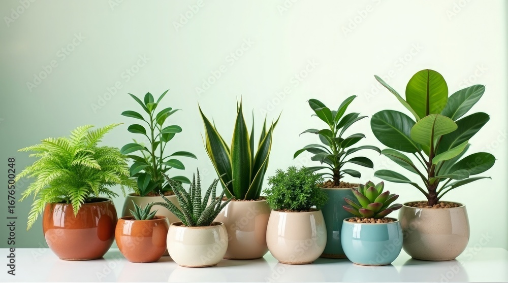 Fototapeta premium Assorted Potted Greenery Collection potted plants houseplants