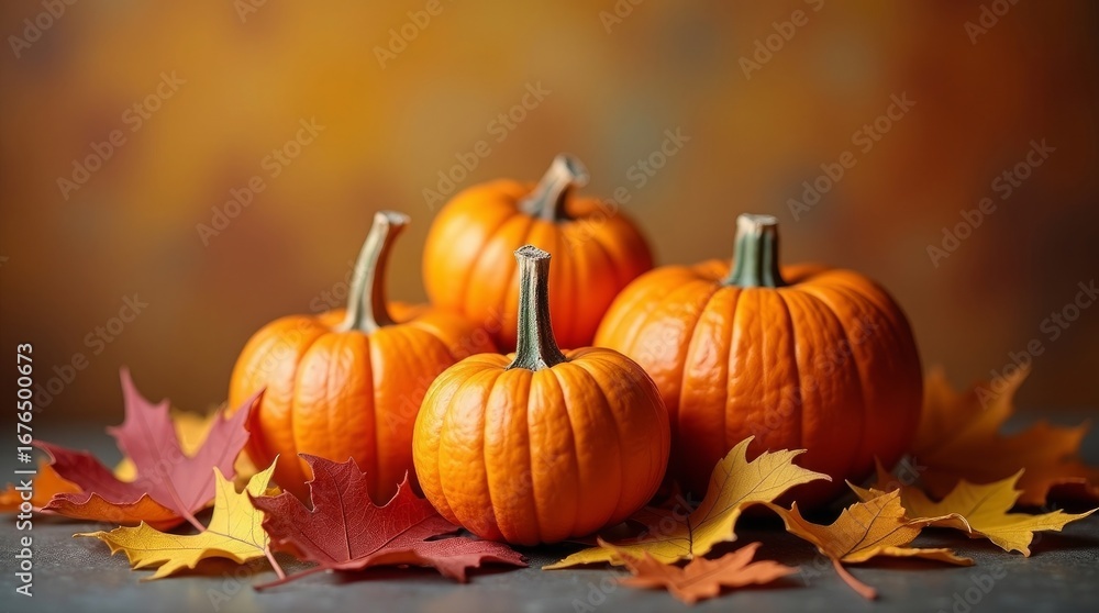Naklejka premium Autumn pumpkins fall foliage gourds autumn leaves