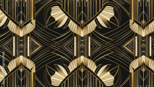 A luxurious and elegant seamless pattern featuring iconic Art Deco geometric motifs