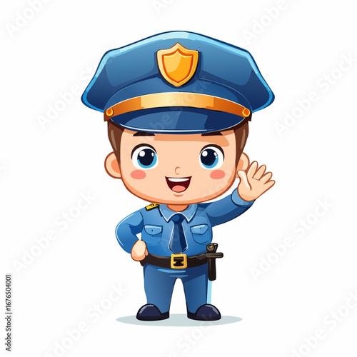 Cute cartoon police officer boy waving