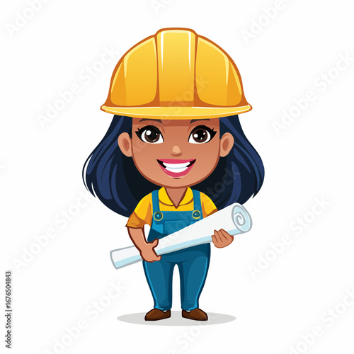 Smiling Female Engineer Cartoon