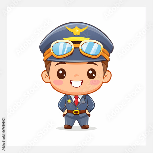 Cute cartoon pilot boy in a professional uniform
