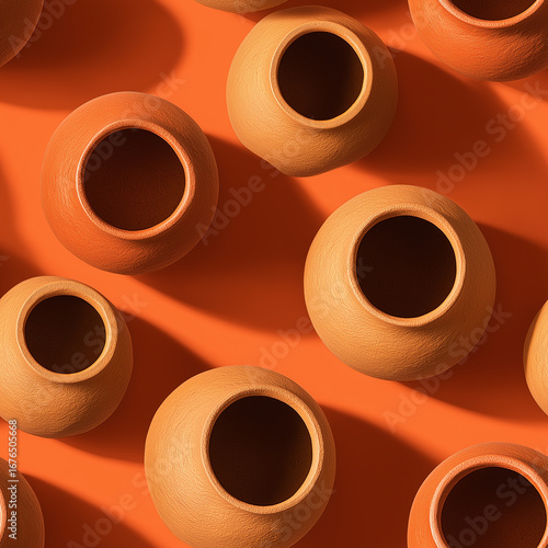 Minimal seamless eco-friendly clay pot shapes arranged