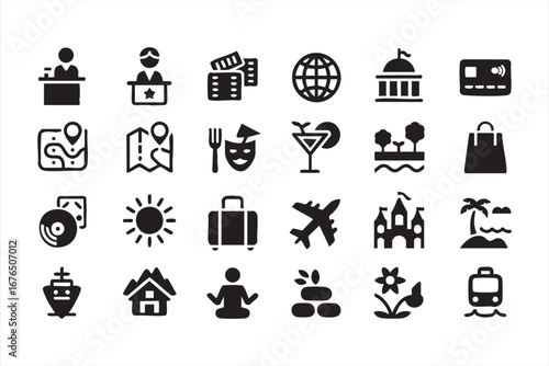 Vacation and Relaxation Icons Pack Vector Illustration with Cruise, Palm, and Beach Symbols