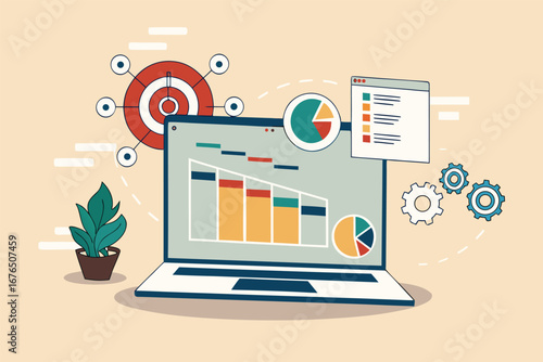 Project management, planning for software development, resources and budget planning, project schedule diagram, Gantt chart for work deadline concept, computer laptop with project management software.