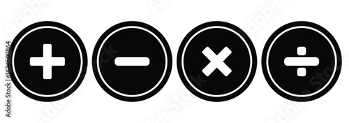 Basic mathematical symbol. Plus, minus, multiply, divide icon set. plus and minus signs. Four basic mathematical operation symbols plus minus multiply and divide. eps 10.