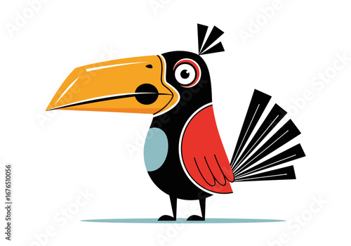 A fun cartoon toucan illustration with bright colors and bold lines a tropical bird from south america