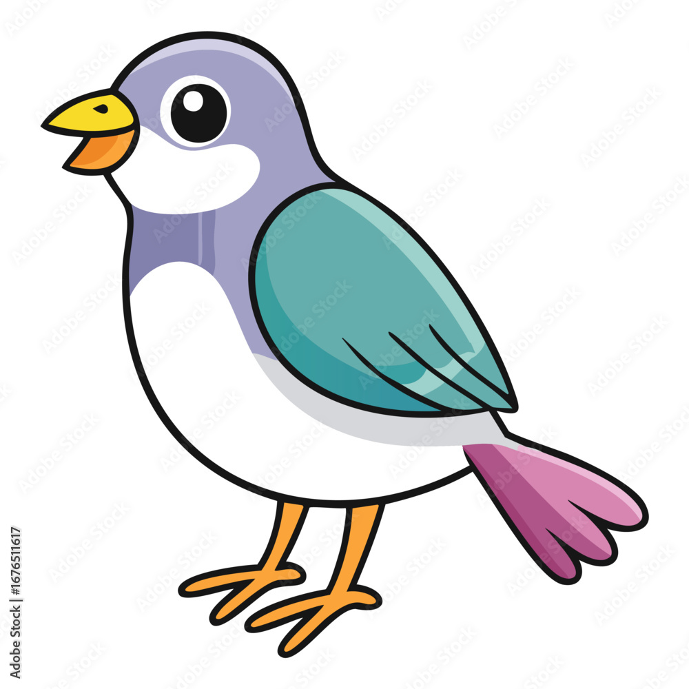 Obraz premium Cartoon bird with purple wings and pink tail purple bird teal wings