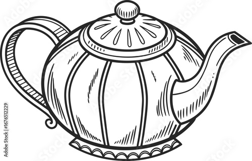 Classic Tea Pot Sketch Illustration. Handcrafted Tea Pot Line Drawing. Vintage Tea Pot Outline Artwork. Elegant Tea Pot Sketch Design. Tea Pot Icon in Simple Sketch Style. Tea Brewing Pot Sketch