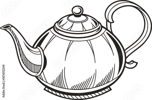 Classic Tea Pot Sketch Illustration. Handcrafted Tea Pot Line Drawing. Vintage Tea Pot Outline Artwork. Elegant Tea Pot Sketch Design. Tea Pot Icon in Simple Sketch Style. Tea Brewing Pot Sketch