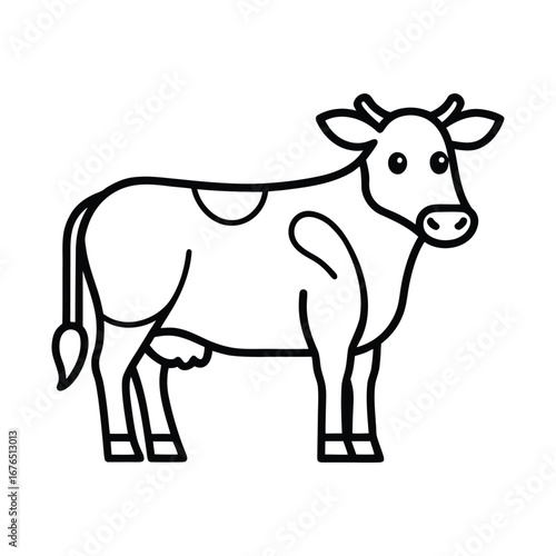 Friendly Cartoon Cow Illustration: Black Line Art, Farm Animal Graphic